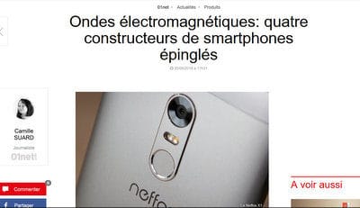 "Ondes électromagnétiques: quatre constructeurs de smartphones épinglés" 01.net