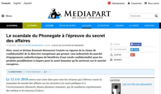 Opinion “The Phonegate scandal prey to business secrecy” published by Mediapart